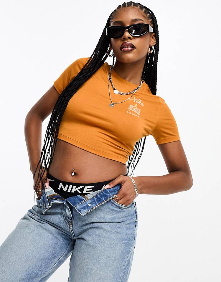 Nike Bootleg essential crop t-shirt in brown